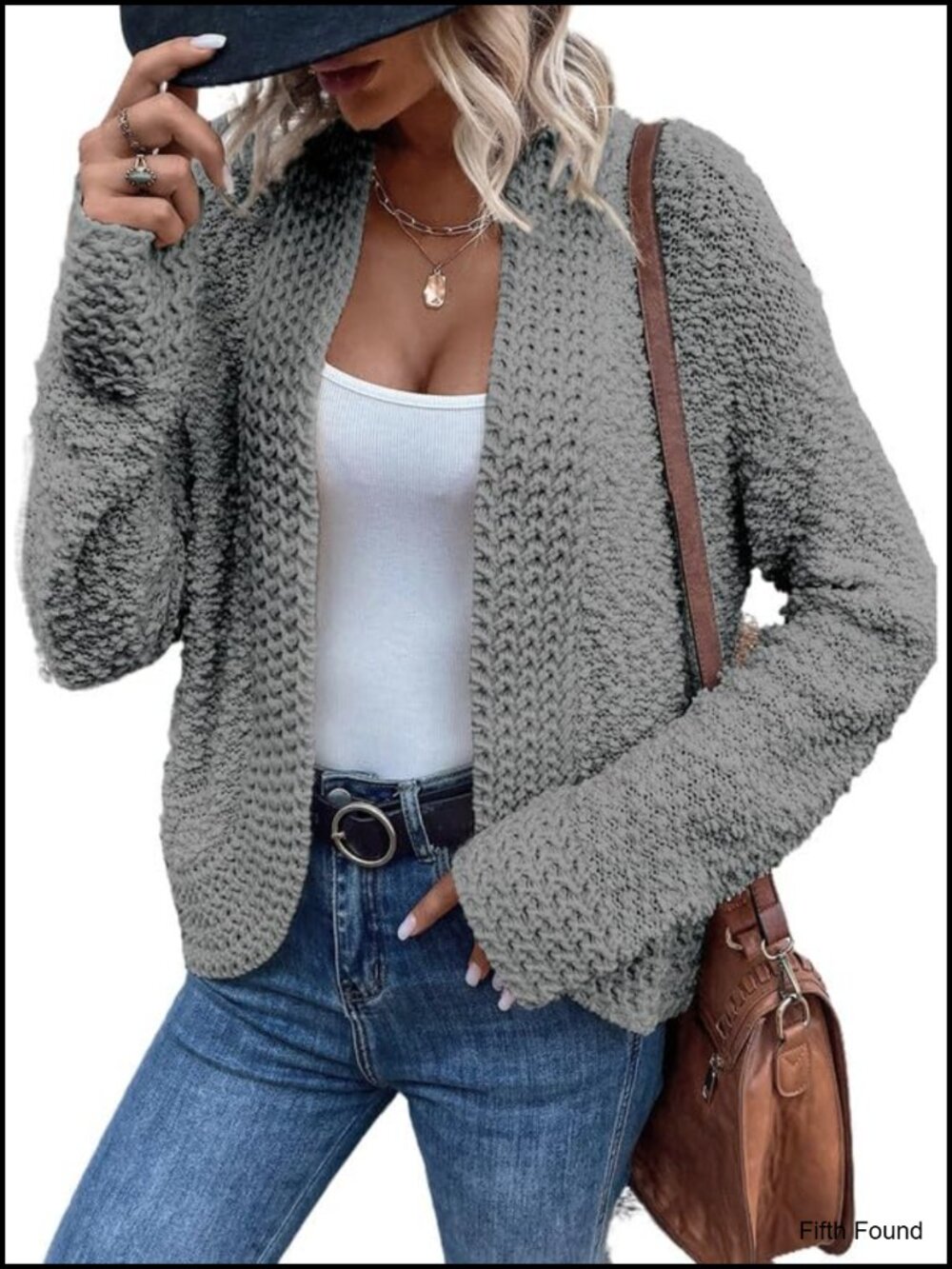 Chunky Knit Open Front Cardigan Long Sleeve Popcorn Sweater